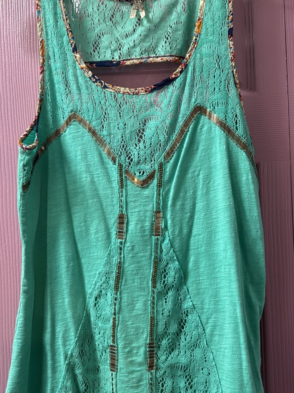 BKE Mint Green Lace-Detail Tank Top